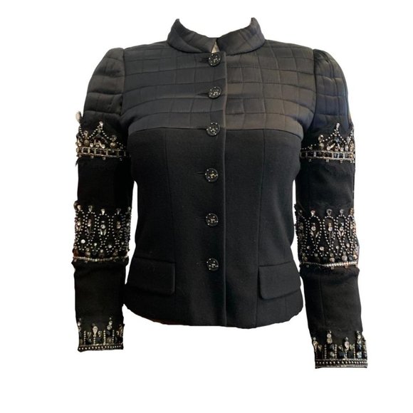 Chanel Black 2006 Rhinestone with Silk Mandarin Collar Blazer
